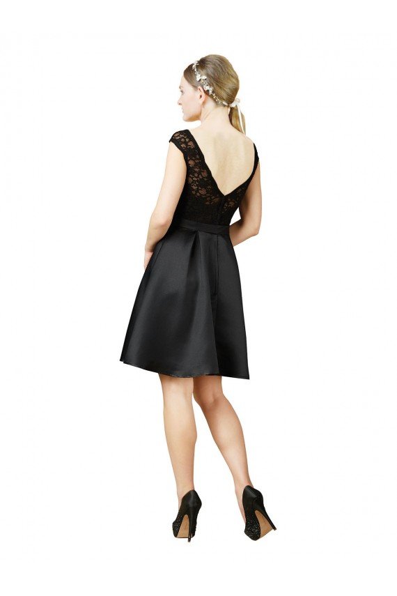 Affordable Lace and Satin Cocktail Bridesmaid Dress with V-Back