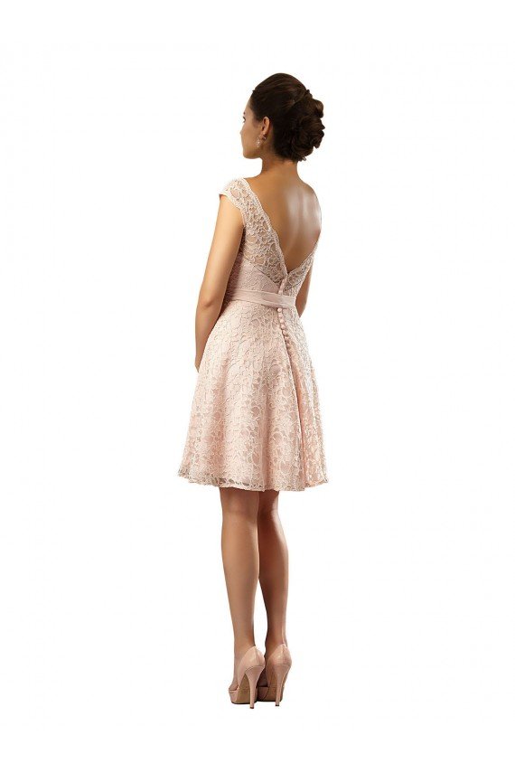 Affordable Short Knee Length Lace Bridesmaid Dress with Matching Chiffon Tie Sash