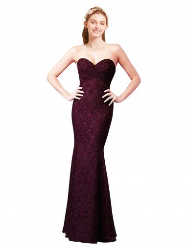 Affordable Fitted Long Lace Bridesmaid Dress with Sweetheart Neckline