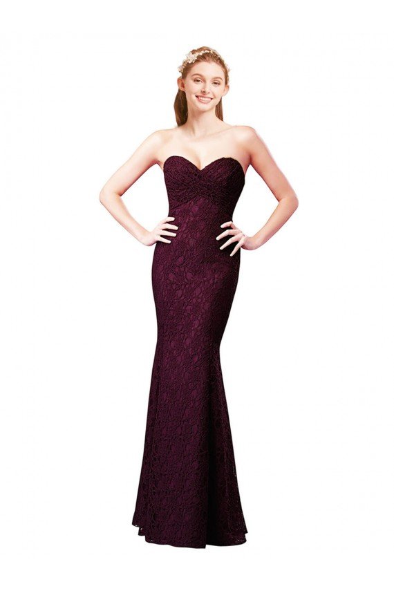 Affordable Fitted Long Lace Bridesmaid Dress with Sweetheart Neckline
