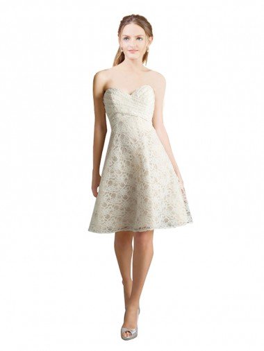 Affordable Lace Bridesmaid Dress / Cocktail Dress with Draped Sweetheart Neckline