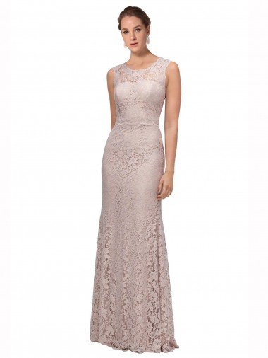 Affordable Long Sleeveless All Lace Bridesmaid Dress / Prom Dress with Scoop Neckline