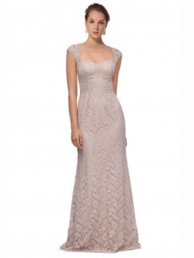 Affordable Sweetheart Neckline Cap Sleeves Lace Bridesmaid Dress / Prom Dress with Twist