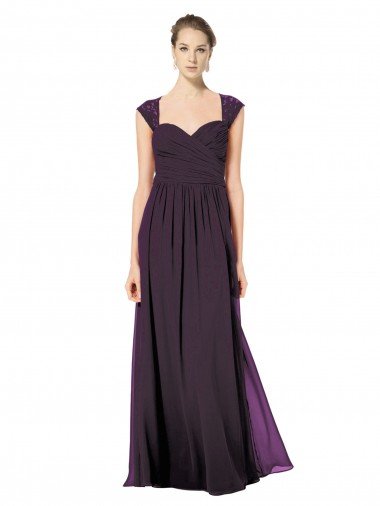 Affordable Long Chiffon Sweetheart Bridesmaid with Lace Straps and Keyhole Back