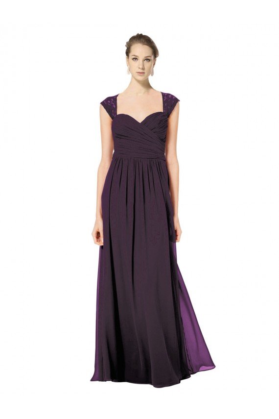 Affordable Long Chiffon Sweetheart Bridesmaid with Lace Straps and Keyhole Back