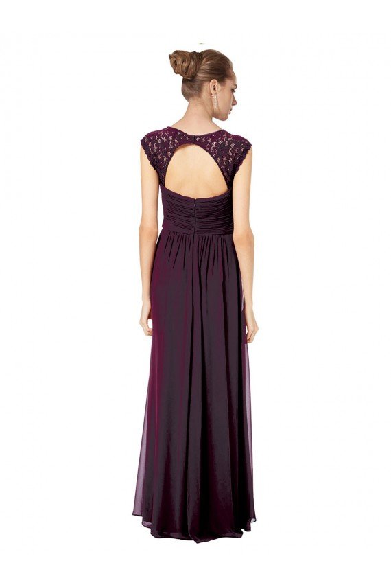Affordable Long Chiffon Sweetheart Bridesmaid with Lace Straps and Keyhole Back