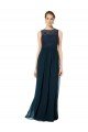 Affordable Long Chiffon Bridesmaid Dress with Lace Sleeveless Bodice and Keyhole Back