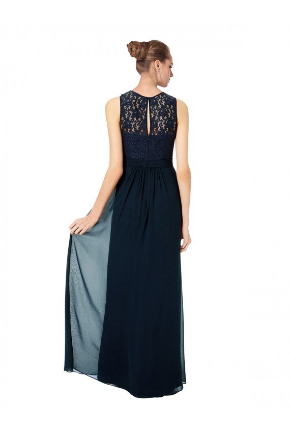 Affordable Long Chiffon Bridesmaid Dress with Lace Sleeveless Bodice and Keyhole Back