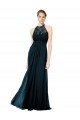 Affordable Lace Halter Bodice Long Chiffon Bridesmaid Dress
