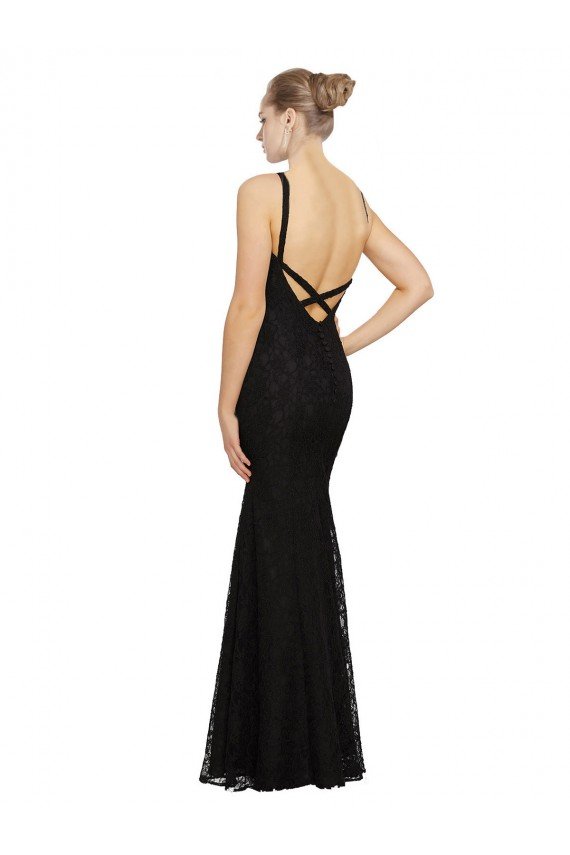 Affordable Fitted Lace Bridesmaids Dress with Jewel Neckline and Open Back