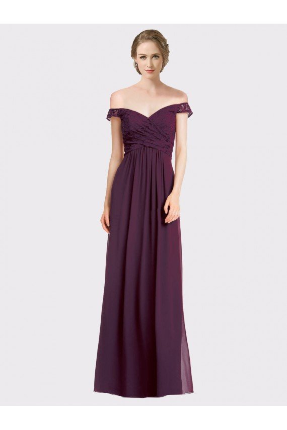 Affordable Sweetheart Long Bridesmaid Dress with Off the Shoulder Cap Sleeve Lace Bodice