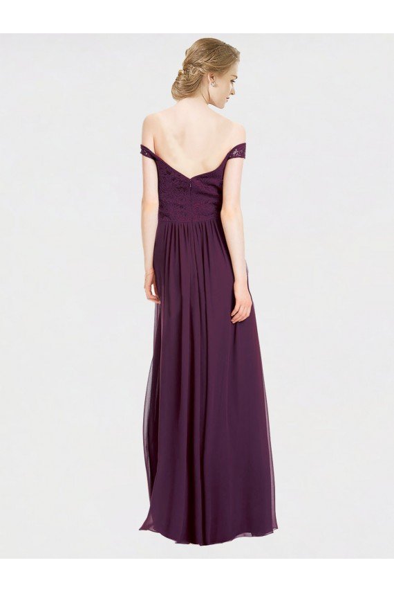 Affordable Sweetheart Long Bridesmaid Dress with Off the Shoulder Cap Sleeve Lace Bodice