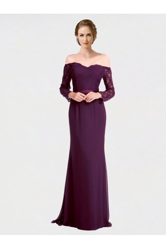 Affordable Full Length Long Bridesmaid Dress with Lace Off The Shoulder Bodice