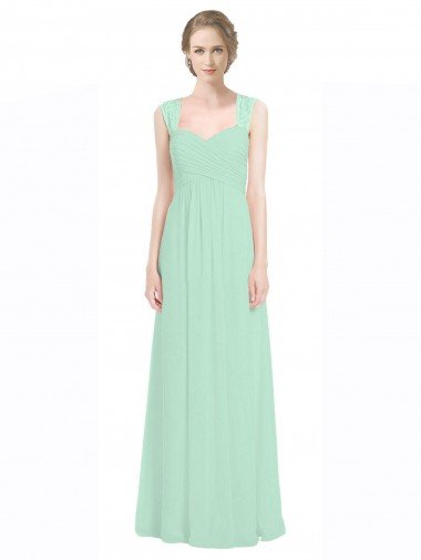 Affordable Sweetheart Chiffon Bridesmaid Dress with Lace Straps and Keyhole Back
