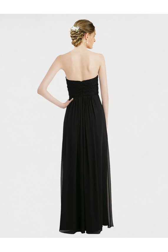 Affordable Long Strapless Lace Bodice Bridesmaid Dress with Sweetheart Neckline and Criss-Cross Pleats