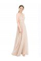 Affordable High Halter Neck Illusion Lace Bridesmaid Dress / Prom Dress with Chiffon Skirt and Keyhole Back