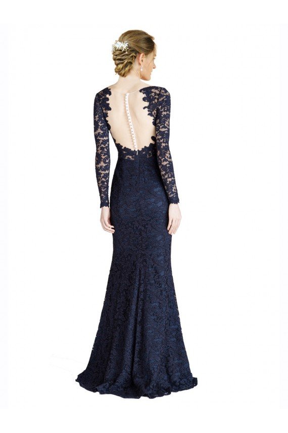 Affordable Illusion Long Sleeves Lace Bridesmaid Dress / Prom Dress with Sheer Keyhole Back