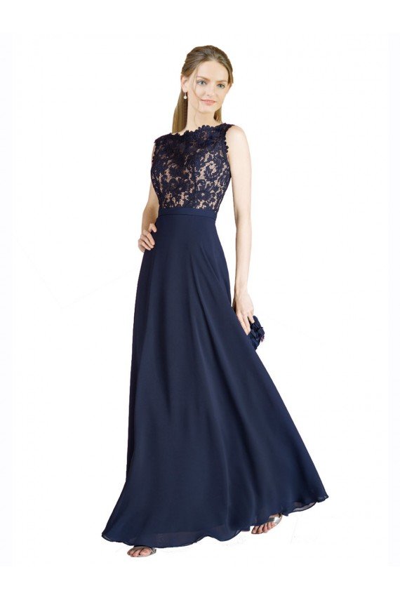 Affordable Bateaux Neckline A-Line Lace Bridesmaid Dress / Prom Dress with Top Nude Layer