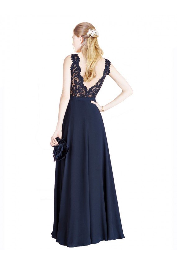 Affordable Bateaux Neckline A-Line Lace Bridesmaid Dress / Prom Dress with Top Nude Layer