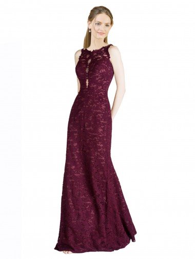 Affordable Long Lace Bridesmaid Dress / Prom Dress with Peekaboo Bodice and Keyhole Back