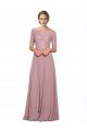 Affordable Off the Shoulder Lace Crop Top A-Line Chiffon Bridesmaid Dress / Prom Dress
