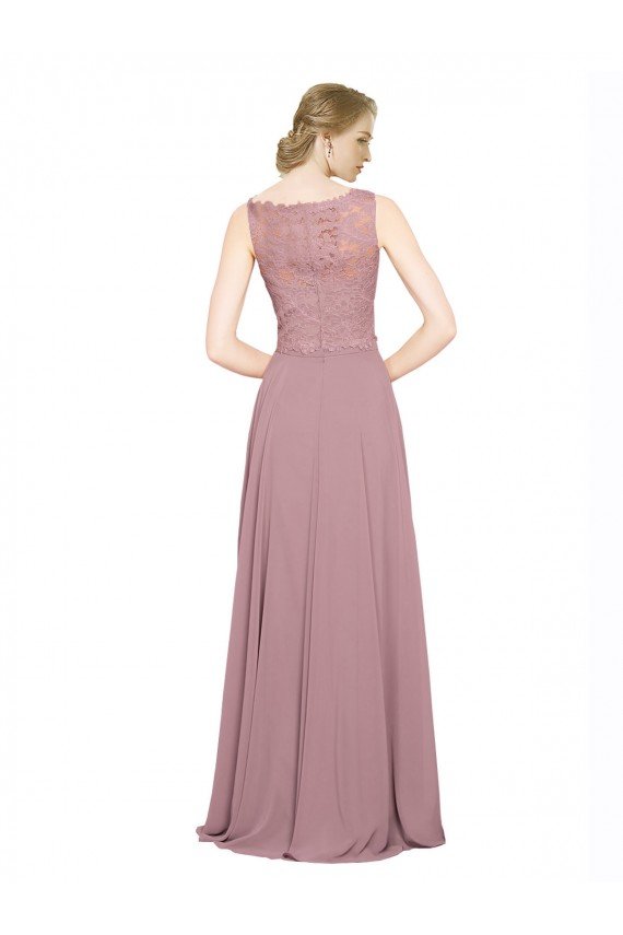 Affordable Long A-Line Chiffon Bridesmaid Dress / Prom Dress with Sleeveless Lace Crop Top