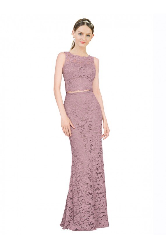 Affordable Sleeveless Crop Top High Neck Mermaid Lace Bridesmaid Dress / Prom Dress