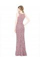 Affordable Sleeveless Crop Top High Neck Mermaid Lace Bridesmaid Dress / Prom Dress