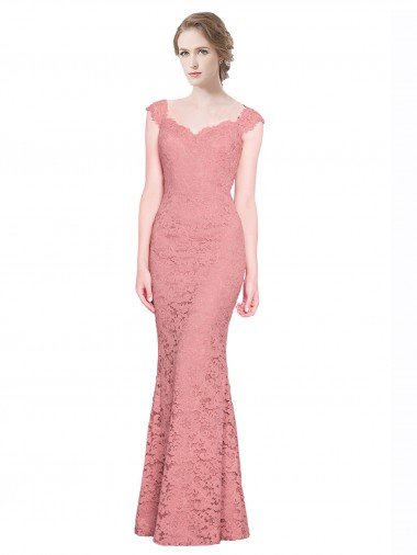 Affordable Sweetheart Mermaid Long Lace Bridesmaid Dress / Prom Dress with Wide Straps