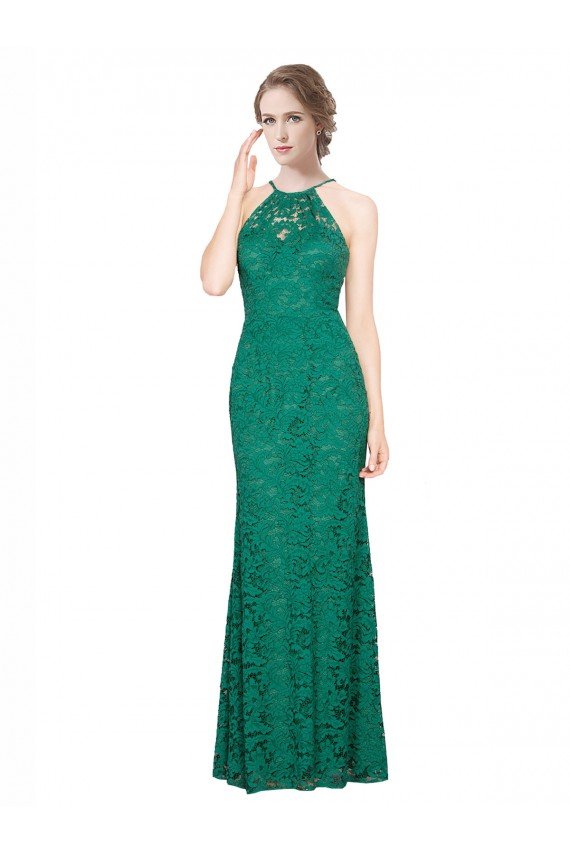 Affordable High Illusion Halter Neck Long Lace Bridesmaid Dress / Prom Dress