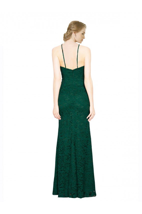 Affordable High Illusion Halter Neck Long Lace Bridesmaid Dress / Prom Dress