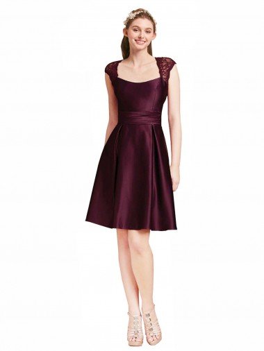 Affordable Short Knee Length Lace Cocktail Bridesmaid Dress with Square Neck