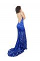 Affordable High Neck Long Open Back Lace Bridesmaid Dress / Prom Dress with Train