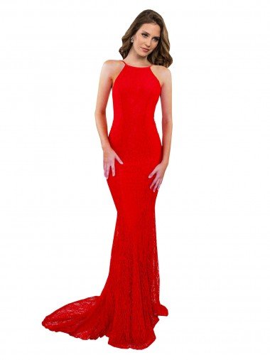 Affordable High Neck Long Formal Lace Bridesmaid Dress / Prom Dress with Open Back Straps