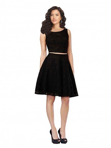 Affordable Two Piece Short Lace Cocktail Bridesmaid Dress with Jewel Neckline