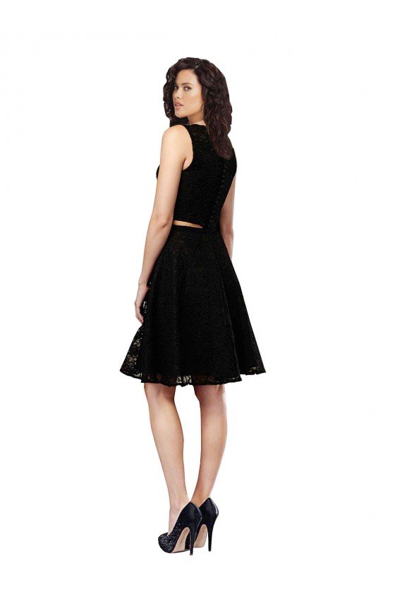 Affordable Two Piece Short Lace Cocktail Bridesmaid Dress with Jewel Neckline