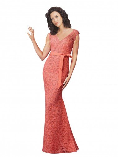 Affordable Mermaid Long V-Neck Lace Bridesmaid Dress with Open Back