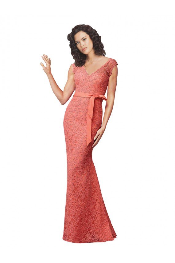 Affordable Mermaid Long V-Neck Lace Bridesmaid Dress with Open Back