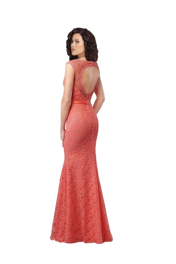 Affordable Mermaid Long V-Neck Lace Bridesmaid Dress with Open Back