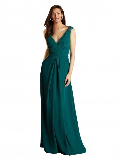 Affordable Long A-Line Lace and Chiffon Bridesmaid Dress with Open Back