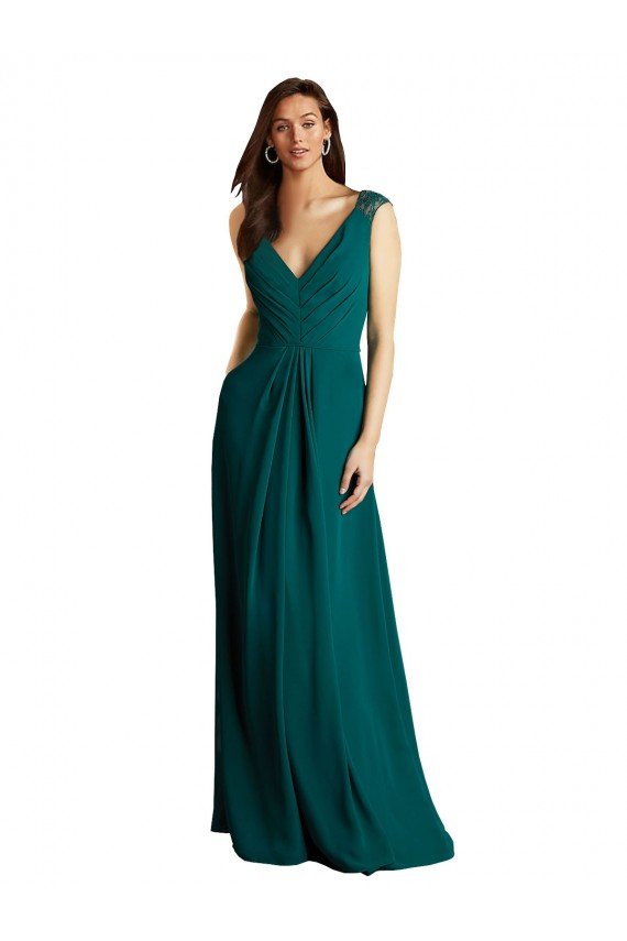 Affordable Long A-Line Lace and Chiffon Bridesmaid Dress with Open Back