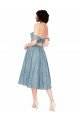 Affordable Off the Shoulder Sweetheart Chantilly Lace Midi Length Cocktail Bridesmaid Dress