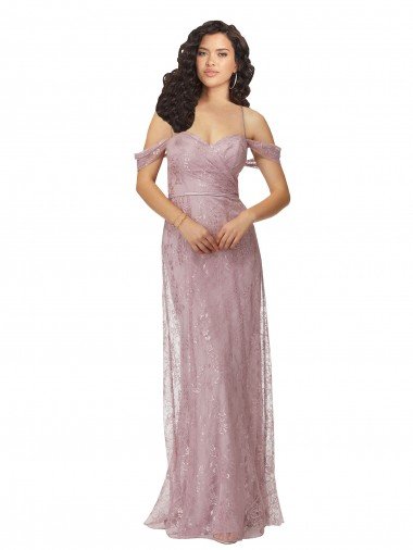 Affordable Sweetheart Chantilly Lace Bridesmaid Dress with Off the Shoulder Sleeves