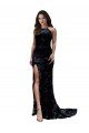Affordable Formal High Neckline Lace Open Back Bridesmaid Dress / Prom Dress with High Slit