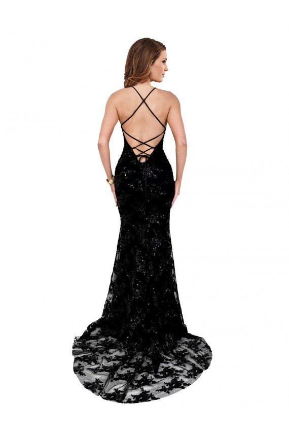 Affordable Formal High Neckline Lace Open Back Bridesmaid Dress / Prom Dress with High Slit