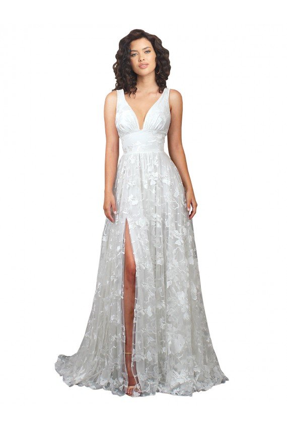 Affordable Plunging V-Neckline Wedding Dress with Slit