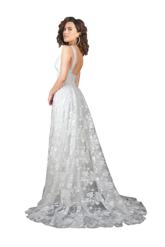 Affordable Plunging V-Neckline Wedding Dress with Slit
