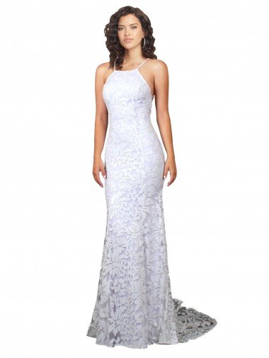 Affordable Mermaid Fitted High Neck Low Back Fishtail Wedding Dress