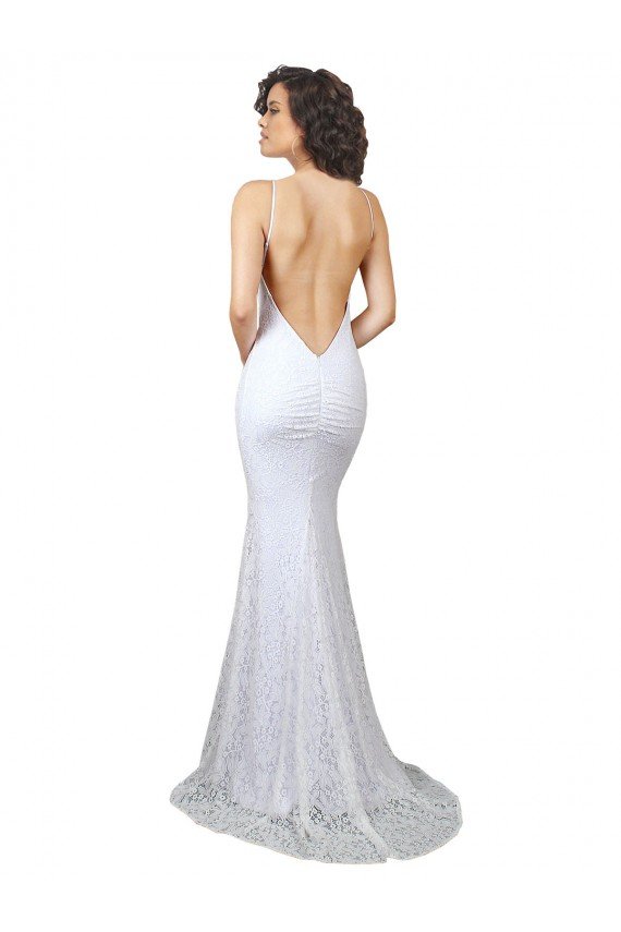 Affordable High Neck Backless Lace Wedding Dress with Plunging Low Back