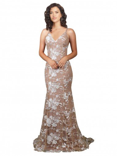 Affordable Fishtail Shaped V-Neck Embroidered Foral Lace Wedding Dress